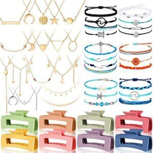 Surfer Friendship Bracelets Choker Necklaces Hair Clips Jewelry Set 49 Pcs